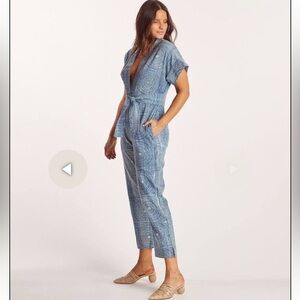 Cleobella Blue Circular-Print Short-Sleeve Tie-Waist Jumpsuit